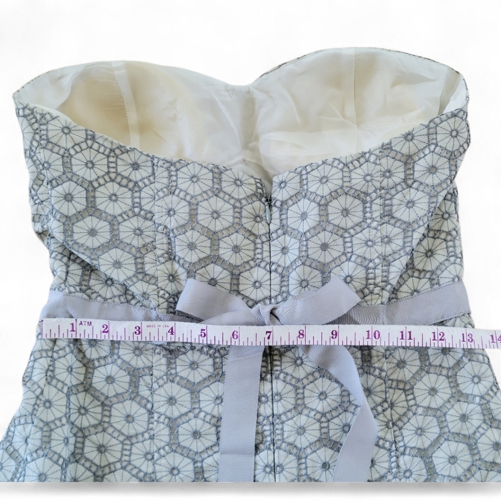Tracy Reese Strapless Lacy Crochet Embroidered Light Grey Dress - Picture 6 of 11